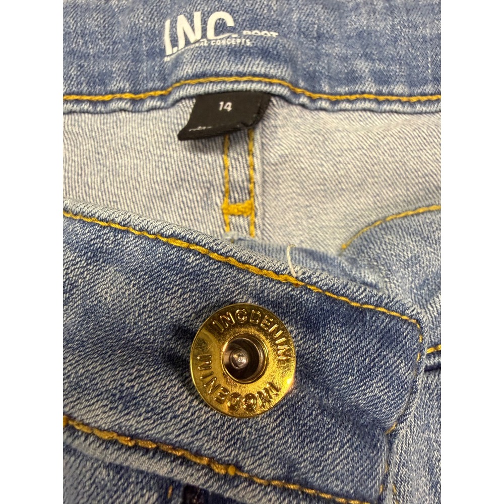 INC International Concepts Womens Size 14 Bootcut Jeans Medium Wash Raw Hem Gold - Picture 2 of 7